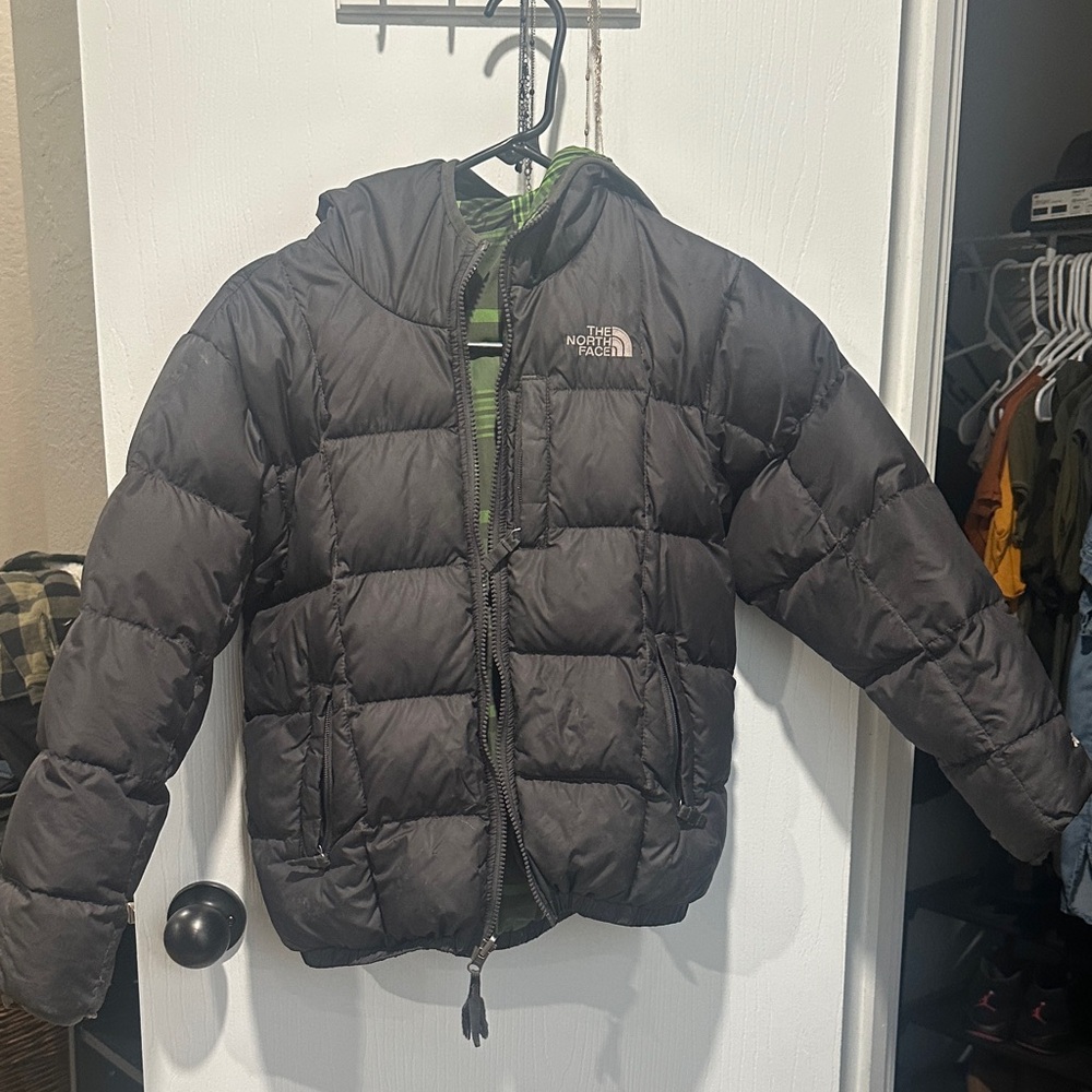 The North Face Kids Black and Green Puffer Jacket
